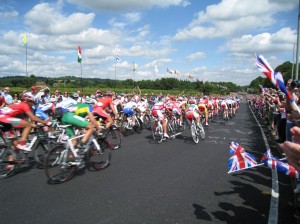 Men's Olympic road race 2012, shortly before the start of Box Hill climb outside Denbies vinyard 